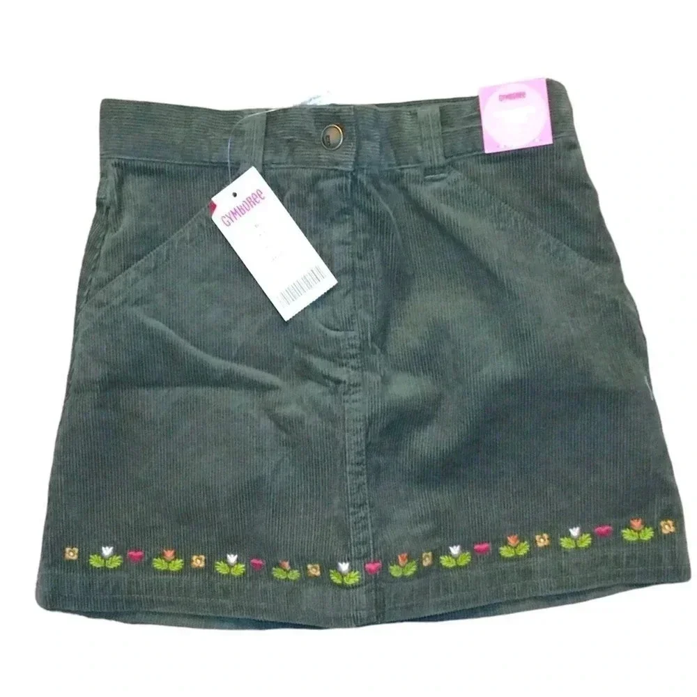 Gymboree Dark Green Corduroy Floral Embroidered Skort Girl’s Size 6 NWT